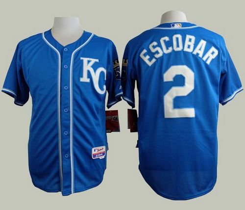 Royals #2 Alcides Escobar Blue Alternate 2 Cool Base Stitched MLB Jersey - Click Image to Close